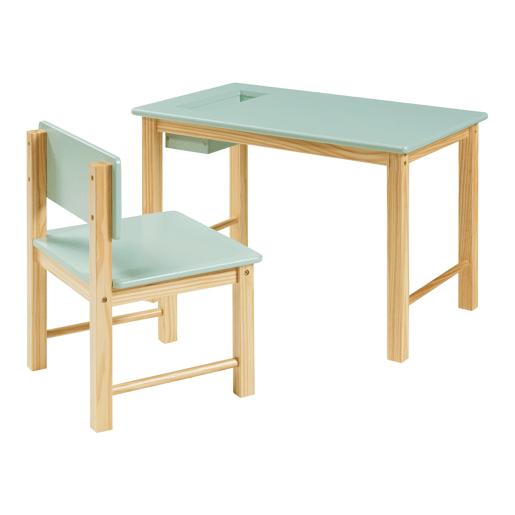 Conjunto de mesa e cadeira para crianças Skjåk Pinho MDF - Natural  Verde menta en.casa