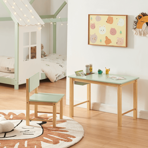 Conjunto de mesa e cadeira para crianças Skjåk Pinho MDF - Natural  Verde menta en.casa