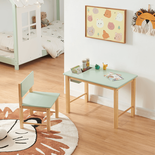 Conjunto de mesa e cadeira para crianças Skjåk Pinho MDF - Natural  Verde menta en.casa