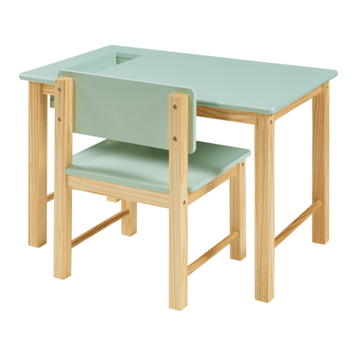 Conjunto de mesa e cadeira para crianças Skjåk Pinho MDF - Natural  Verde menta en.casa