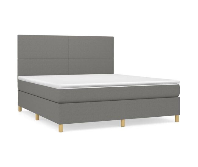 Cama box spring con colchón tela gris oscuro 160x200 cm diseño plano