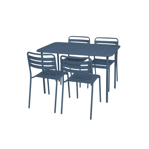 Mesa de jardim em metal, 4 cadeiras, Amelia, Azul-marinho, 120x70x72.5 cm