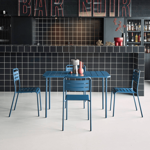 Mesa de jardim em metal, 4 cadeiras, Amelia, Azul-marinho, 120x70x72.5 cm
