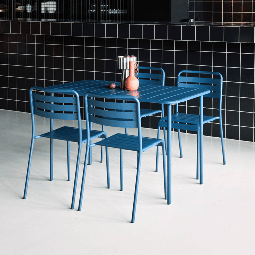 Mesa de jardim em metal, 4 cadeiras, Amelia, Azul-marinho, 120x70x72.5 cm