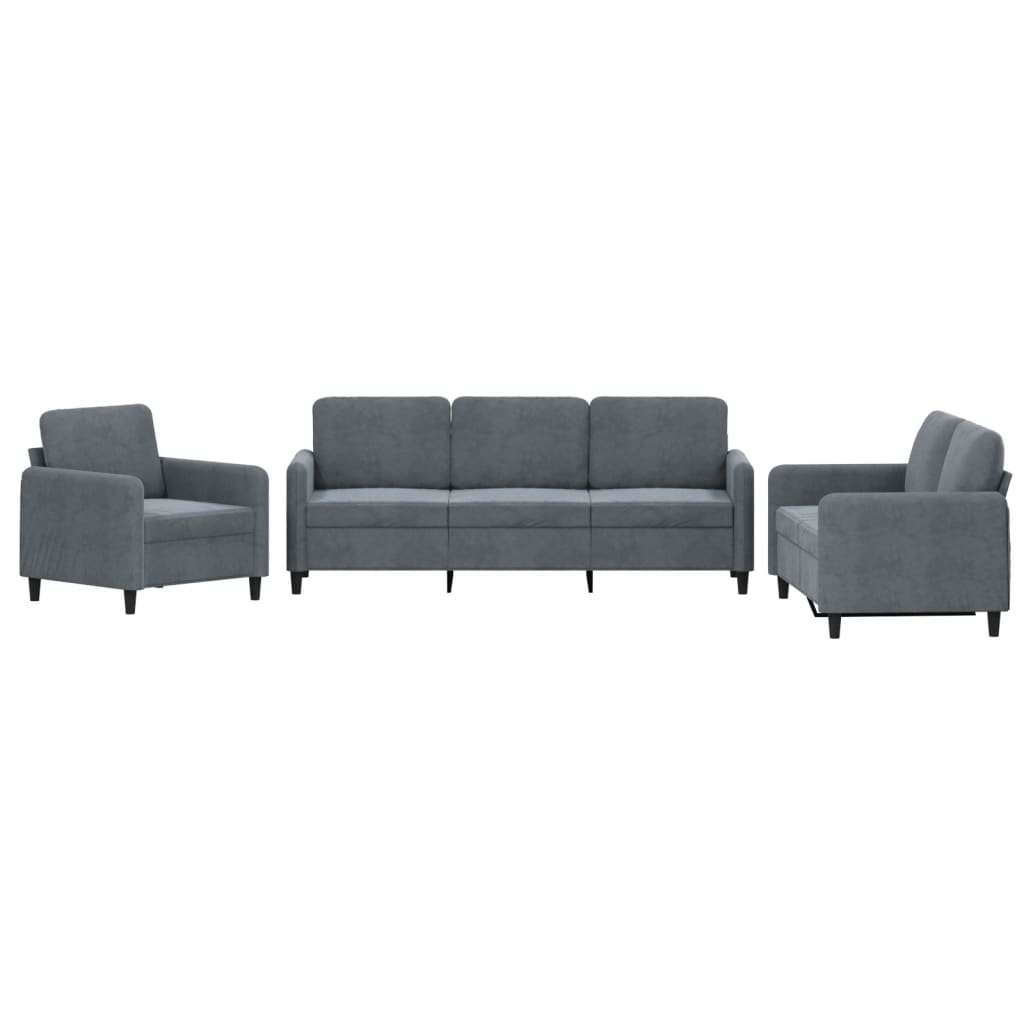 Vidaxl juego de sofás 3 piezas terciopelo gris oscuro