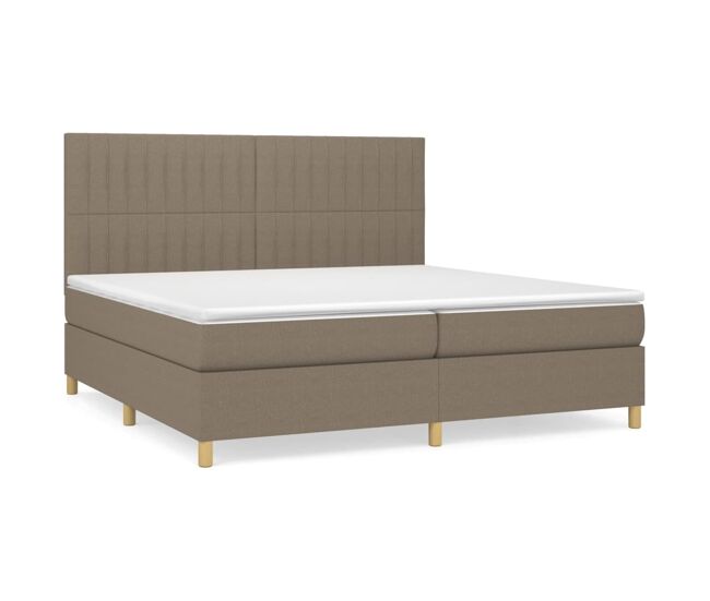 Cama box spring con colchón tela gris taupe 200x200 cm rayas verticales