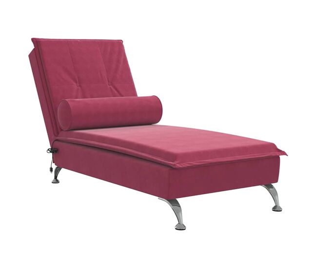 Vidaxl sofá diván de masaje con cojín de terciopelo rojo tinto