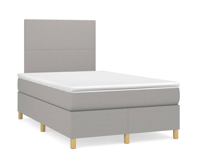 Cama box spring con colchón tela gris claro 120x200 cm diseño plano