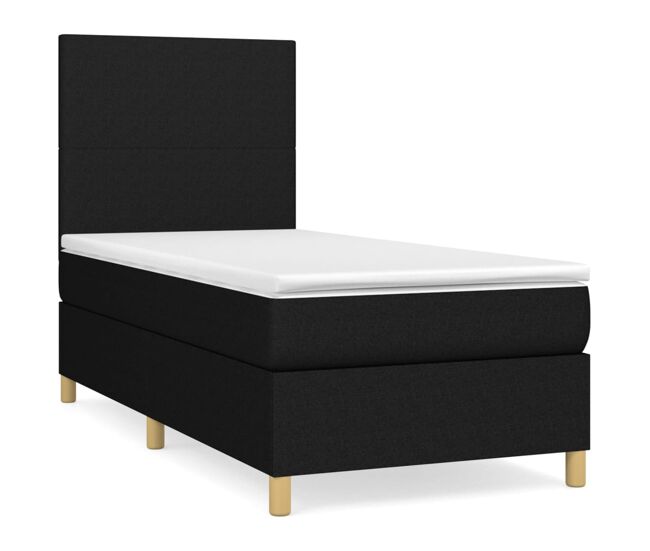 Cama box spring con colchón tela negro 100x200 cm diseño plano
