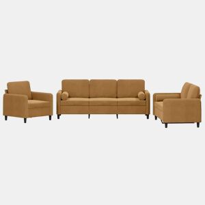 vidaXL 3 pcs conjunto de sofás com almofadas veludo castanho