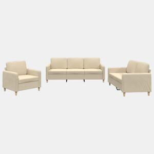 vidaXL 3 pcs conjunto de sofás com almofadões tecido cor creme