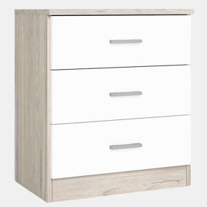 Mesa de cabeceira casal com 3 gavetas em Sahara e branco fosco, Estilo contemporâneo 50x58x33 cm