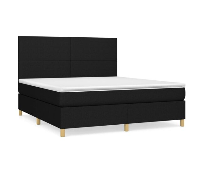 Cama box spring con colchón tela negro 160x200 cm diseño plano