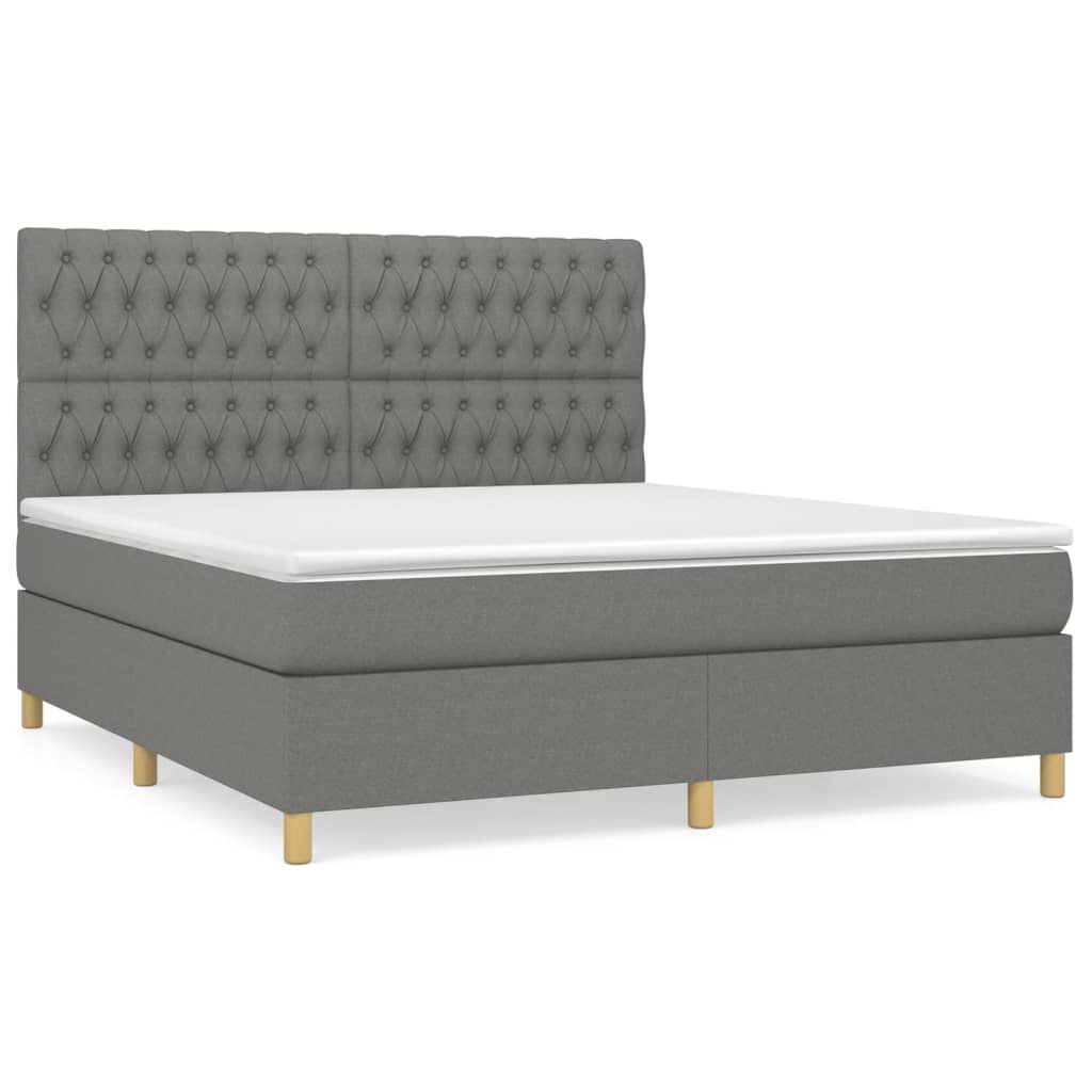 Cama box spring con colchón tela gris oscuro 180x200 cm diseño de botones