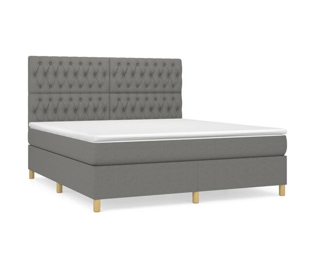 Cama box spring con colchón tela gris oscuro 180x200 cm diseño de botones
