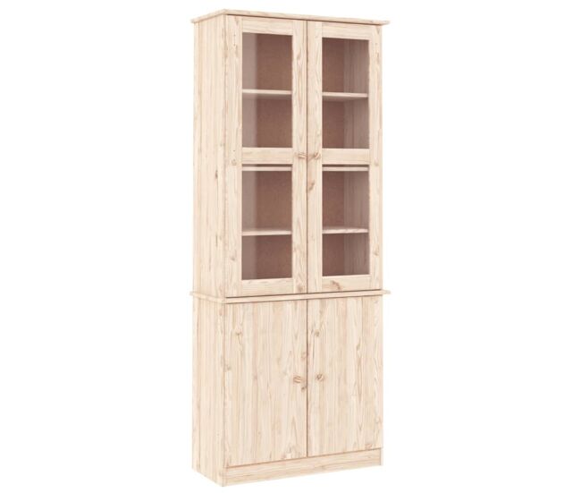 Vidaxl vitrina de cristal alta madera maciza de pino 77x35x186,5 cm