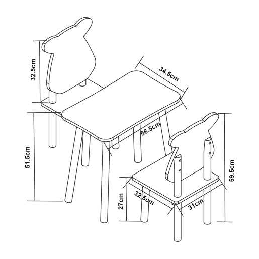 Conjunto de mesa e 2 cadeiras para crianças Panjang - Branco en.casa