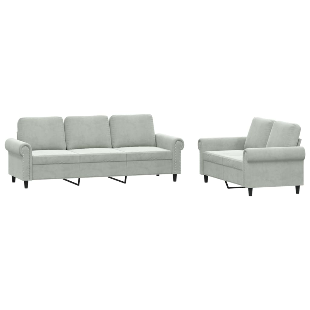 vidaxl juego de sofas con cojines 2 piezas terciopelo gris claro