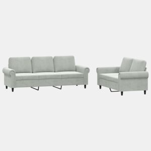 vidaXL 2 pcs conjunto de sofás com almofadões veludo cinzento-claro