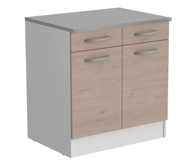 Módulo De Cocina Inferior Eko 2 Puertas 2 Cajones Roble Jackson y Blanco 80x60cm