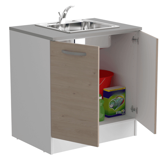 Módulo Cozinha Inferior Eko 2 Portas Carvalho Jackson e Branco 80x60cm Módulo Cozinha Inferior Eko 2 Portas Carvalho Jackson e Branco 80x60cm