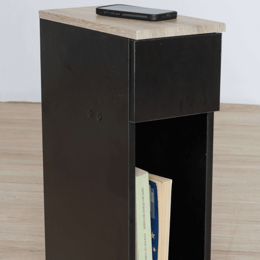 Mesa de cabeceira Slim estilo moderno em pretocinza com 1 gaveta e furo aberto 60x35x20 cm Mesa de cabeceira Slim estilo moderno em pretocinza com 1 gaveta e furo aberto 60x35x20 cm