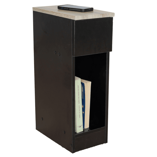 Mesa de cabeceira Slim estilo moderno em pretocinza com 1 gaveta e furo aberto 60x35x20 cm Mesa de cabeceira Slim estilo moderno em pretocinza com 1 gaveta e furo aberto 60x35x20 cm