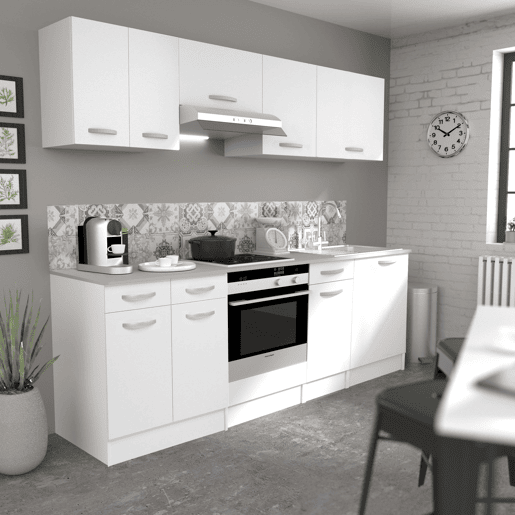Cozinha modular Eko melamina branca com bancada incluída 6 módulos de 180 cm de largura
