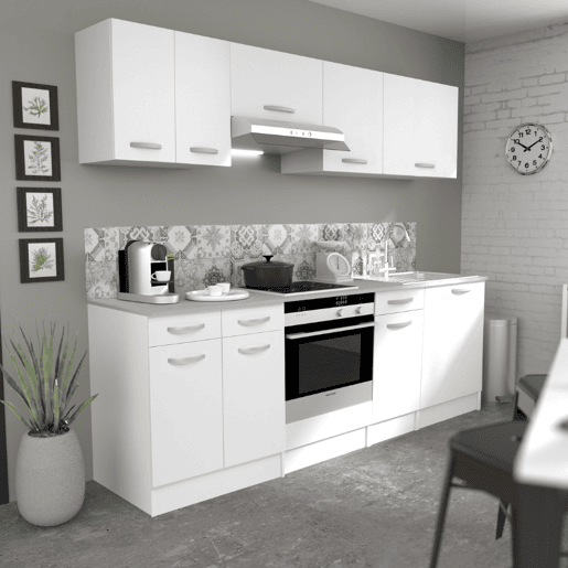 Cozinha modular Eko melamina branca com bancada incluída 6 módulos de 180 cm de largura