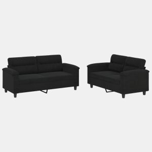 vidaXL 2 pcs conj. sofás c almofadões tecido de microfibra preto