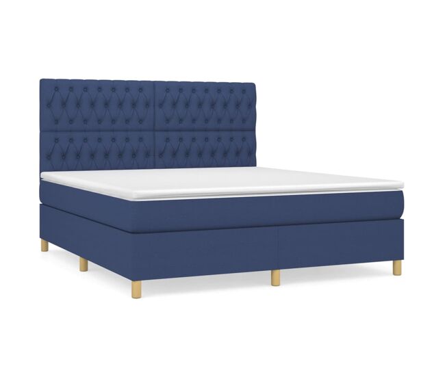 Cama box spring con colchón tela azul 180x200 cm diseño de botones