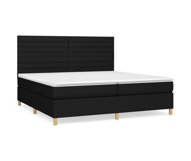 Cama box spring con colchón tela negro 200x200 cm rayas horizontales