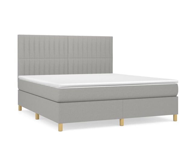 Cama box spring con colchón tela gris claro 160x200 cm rayas verticales