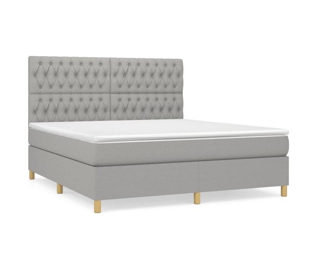 Cama box spring con colchón tela gris claro 180x200 cm diseño de botones