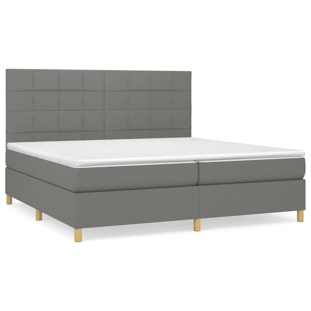 cama box spring con colchon tela gris oscuro 200x200 cm bloques con cuadros