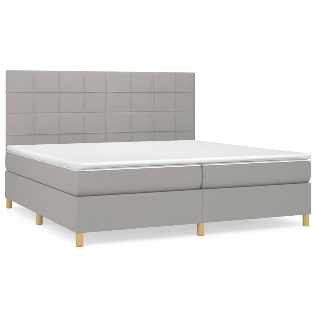 Cama box spring con colchón tela gris claro 200x200 cm bloques con cuadros