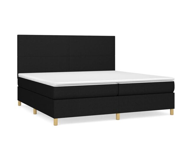 Cama box spring con colchón tela negro 200x200 cm diseño plano
