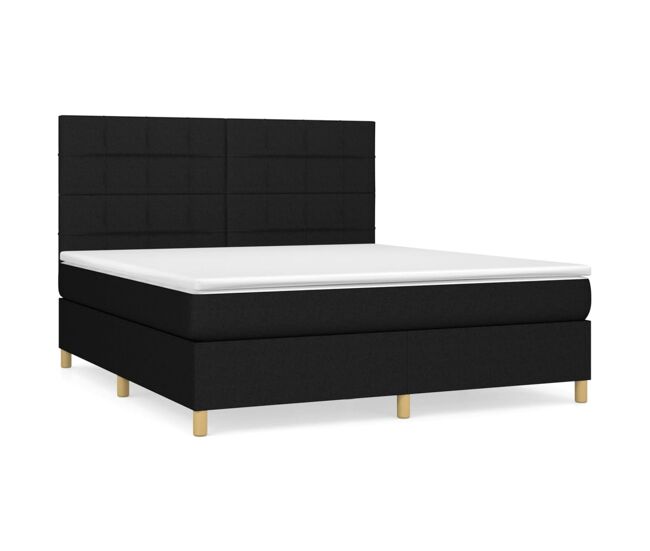 Cama box spring con colchón tela negro 160x200 cm bloques con cuadros