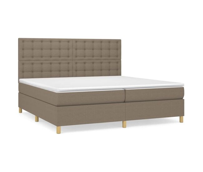 Cama box spring con colchón tela gris taupe 200x200 cm botones