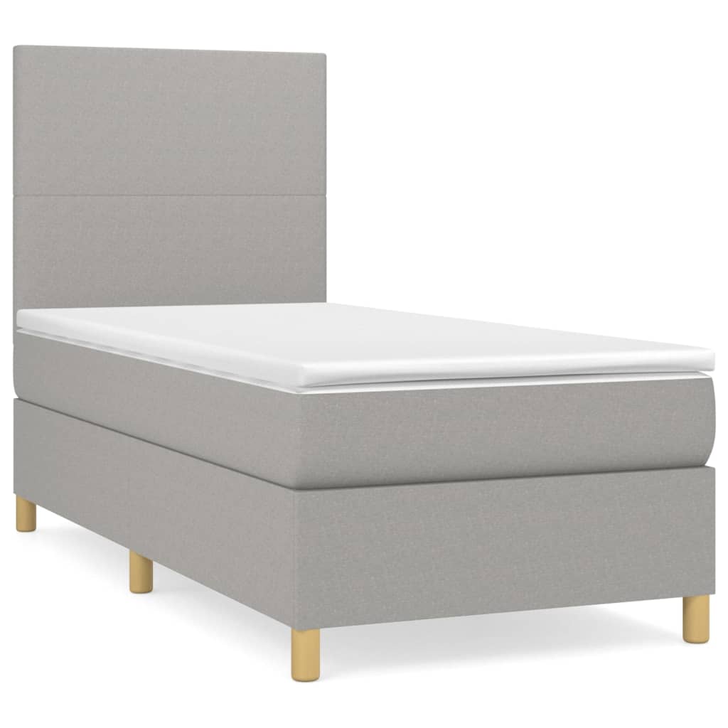 Cama box spring con colchón tela gris claro 90x200 cm diseño plano