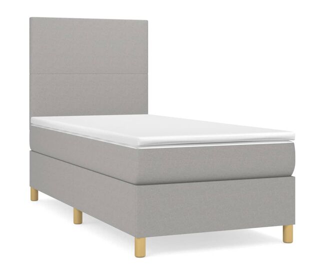 Cama box spring con colchón tela gris claro 90x200 cm diseño plano