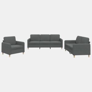 vidaXL 3 pcs conjunto de sofás com almofadões tecido cinzento-escuro