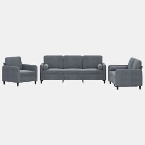vidaXL 3 pcs conjunto de sofás com almofadas veludo cinzento-escuro