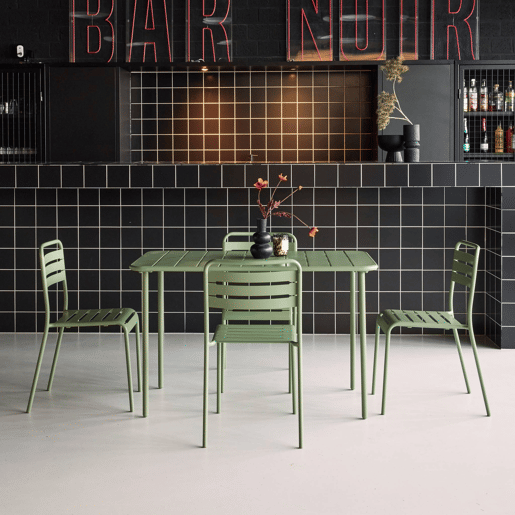 Mesa de jardim em metal, 4 cadeiras, Amelia, Verde, 120x70x72.5 cm Mesa de jardim em metal, 4 cadeiras, Amelia, Verde, 120x70x72.5 cm
