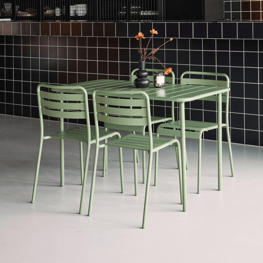 Mesa de jardim em metal, 4 cadeiras, Amelia, Verde, 120x70x72.5 cm Mesa de jardim em metal, 4 cadeiras, Amelia, Verde, 120x70x72.5 cm