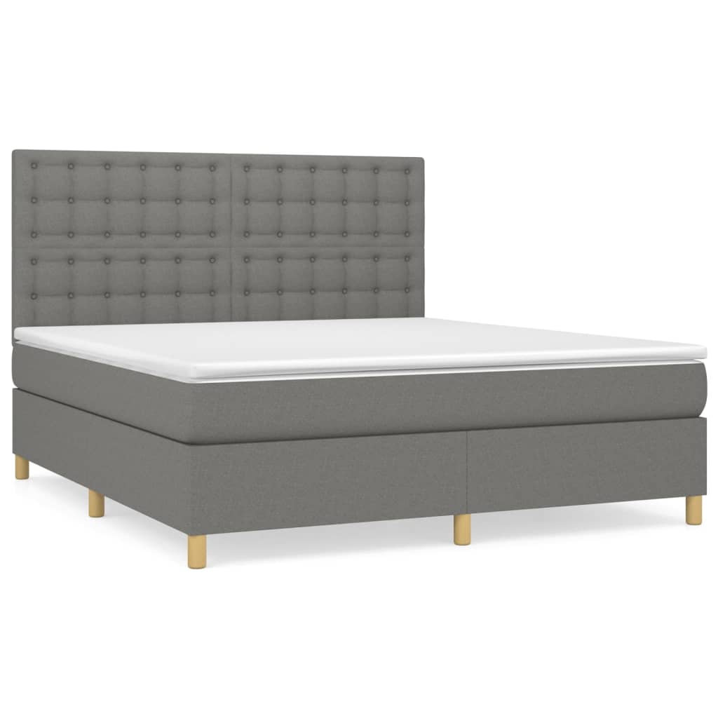 Cama box spring con colchón tela gris oscuro 160x200 cm botones