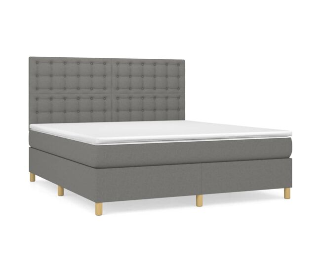 Cama box spring con colchón tela gris oscuro 160x200 cm botones