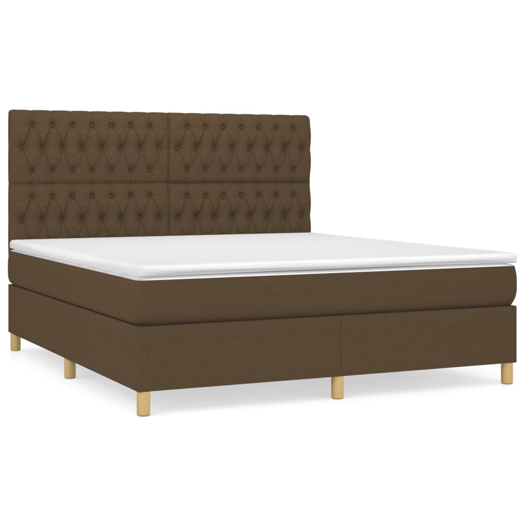 Cama box spring con colchón tela marrón oscuro 180x200 cm diseño de botones