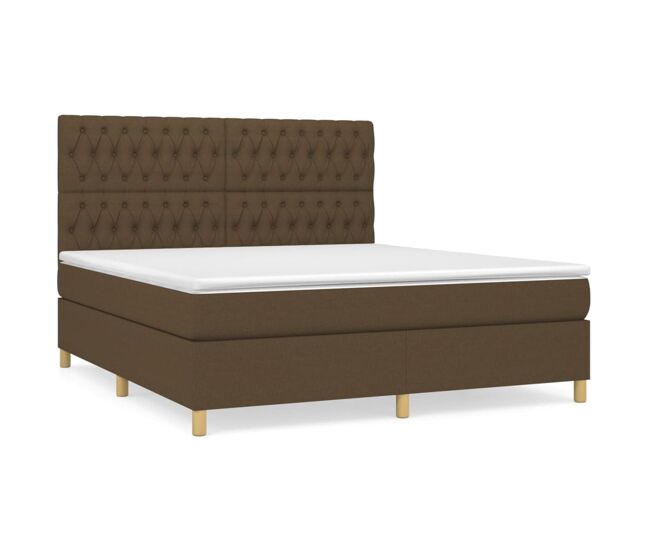 Cama box spring con colchón tela marrón oscuro 180x200 cm diseño de botones