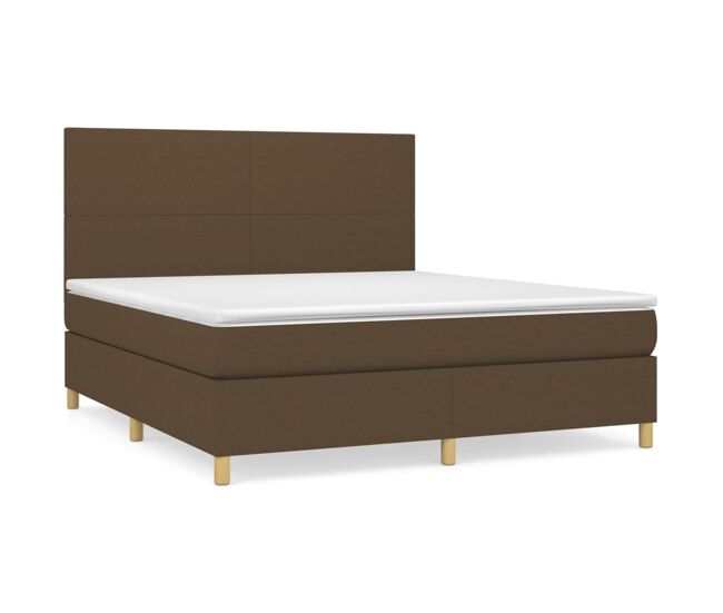 Cama box spring con colchón tela marrón oscuro 180x200 cm diseño plano